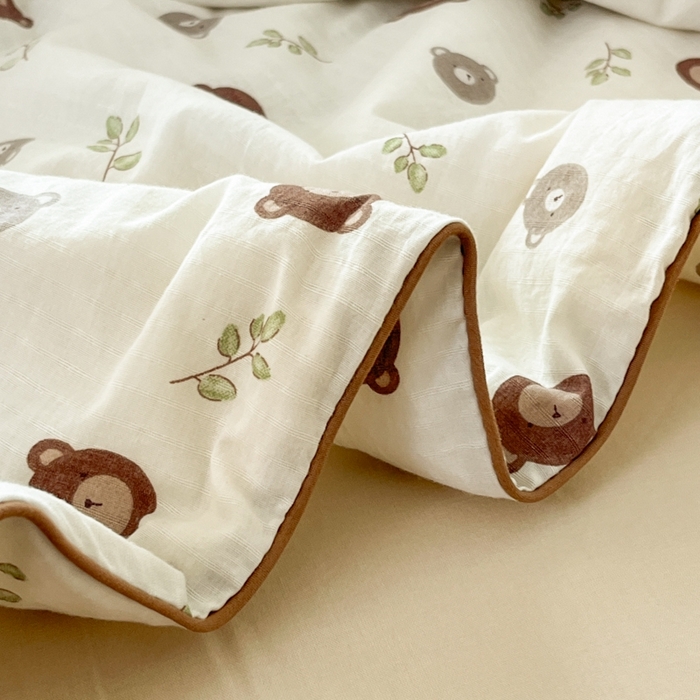 91家纺网 家纺一手货源 找家纺 慕尚家纺 2025新款全棉纯棉双层纱夏被夏凉被空调被四件套 皮卡熊