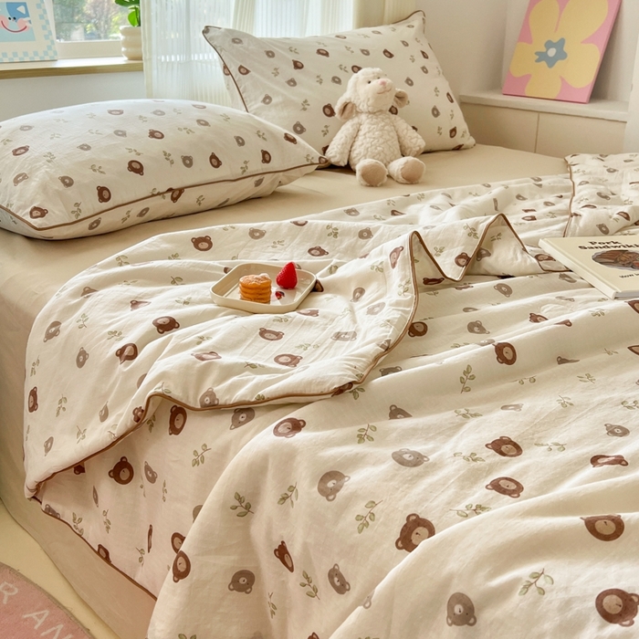 91家纺网 家纺一手货源 找家纺 慕尚家纺 2025新款全棉纯棉双层纱夏被夏凉被空调被四件套 皮卡熊