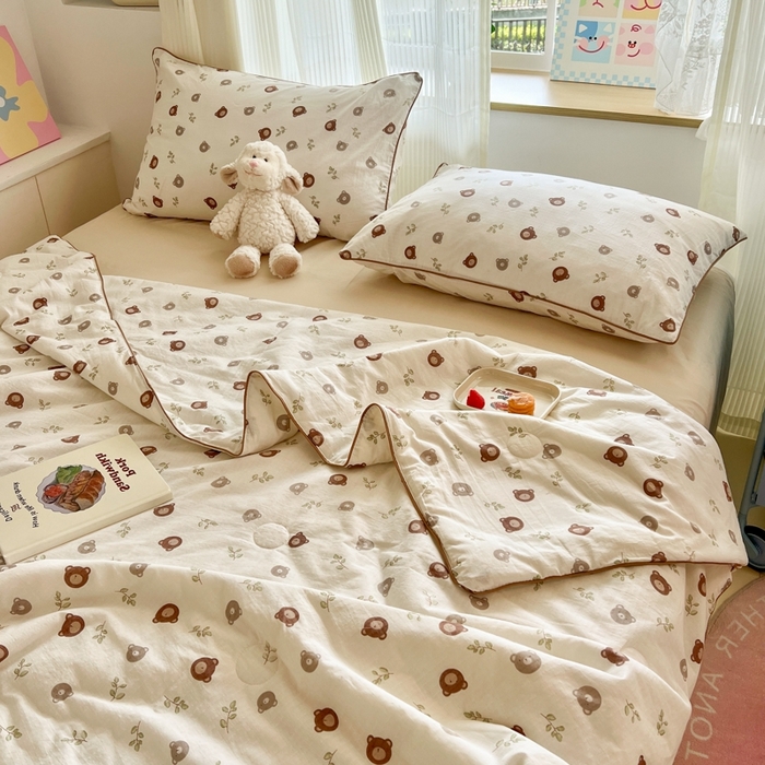 91家纺网 家纺一手货源 找家纺 慕尚家纺 2025新款全棉纯棉双层纱夏被夏凉被空调被四件套 皮卡熊