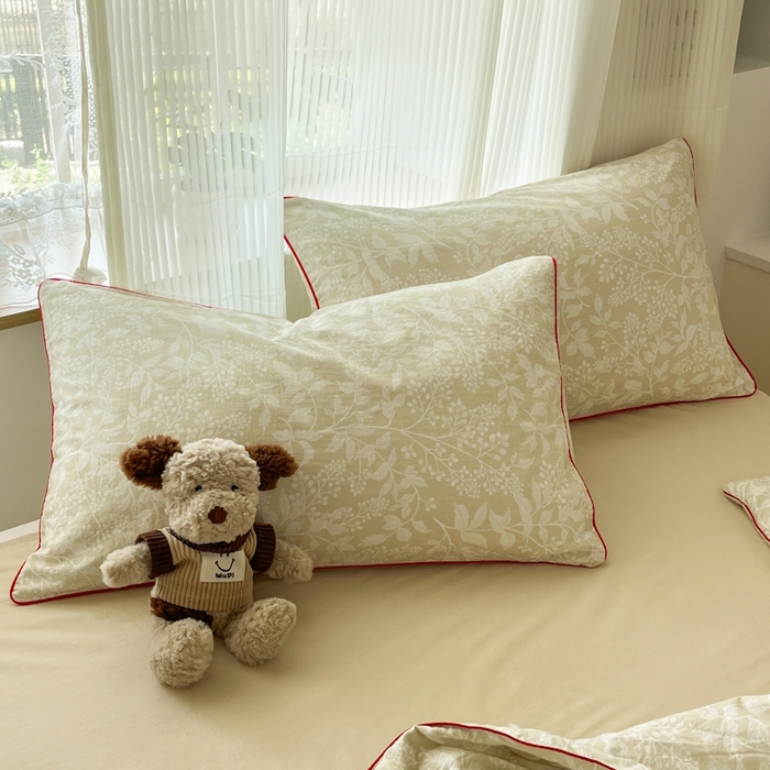 91家纺网 家纺一手货源 找家纺 慕尚家纺 2025新款全棉纯棉双层纱夏被夏凉被空调被四件套 山茶-米黄