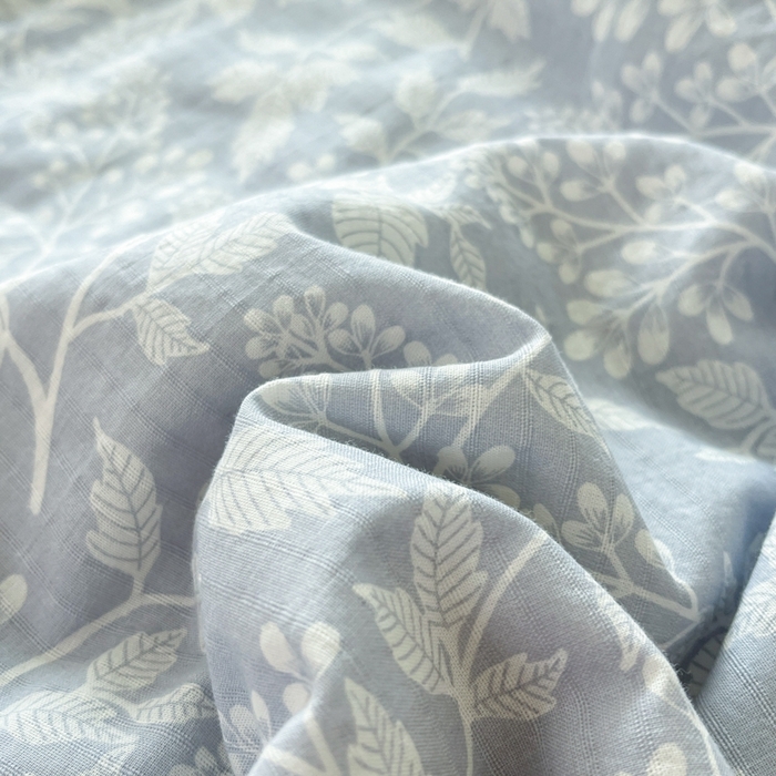 91家纺网 家纺一手货源 找家纺 慕尚家纺 2025新款全棉纯棉双层纱夏被夏凉被空调被四件套 山茶-灰蓝