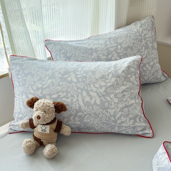 91家纺网 家纺一手货源 找家纺 慕尚家纺 2025新款全棉纯棉双层纱夏被夏凉被空调被四件套 山茶-灰蓝