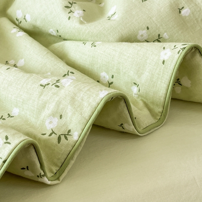 91家纺网 家纺一手货源 找家纺 慕尚家纺 2025新款全棉纯棉双层纱夏被夏凉被空调被四件套 樱花绿