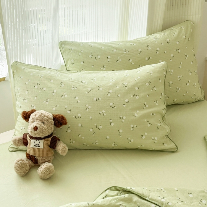 91家纺网 家纺一手货源 找家纺 慕尚家纺 2025新款全棉纯棉双层纱夏被夏凉被空调被四件套 樱花绿