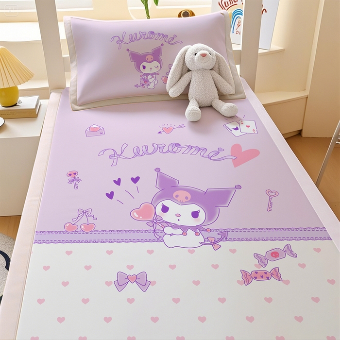 91家纺网 家纺一手货源 找家纺 博雅 2025春夏新款学生宿舍床三丽鸥冰丝凉席席子 气球库洛米