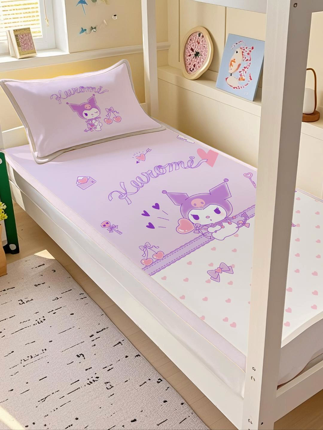 91家纺网 家纺一手货源 找家纺 博雅 2025春夏新款学生宿舍床三丽鸥冰丝凉席席子 气球库洛米