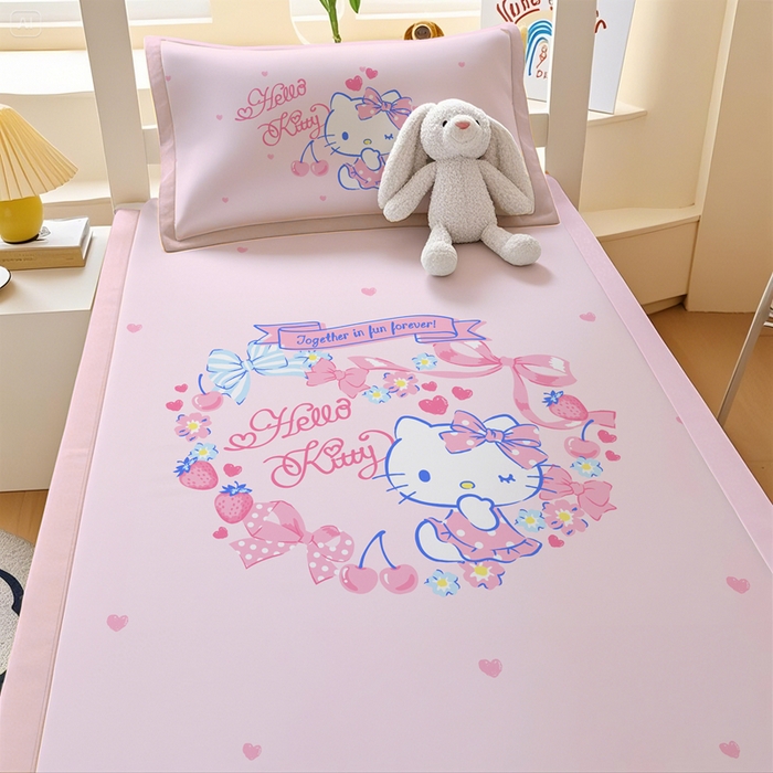 91家纺网 家纺一手货源 找家纺 博雅 2025春夏新款学生宿舍床三丽鸥冰丝凉席席子 甜心KT