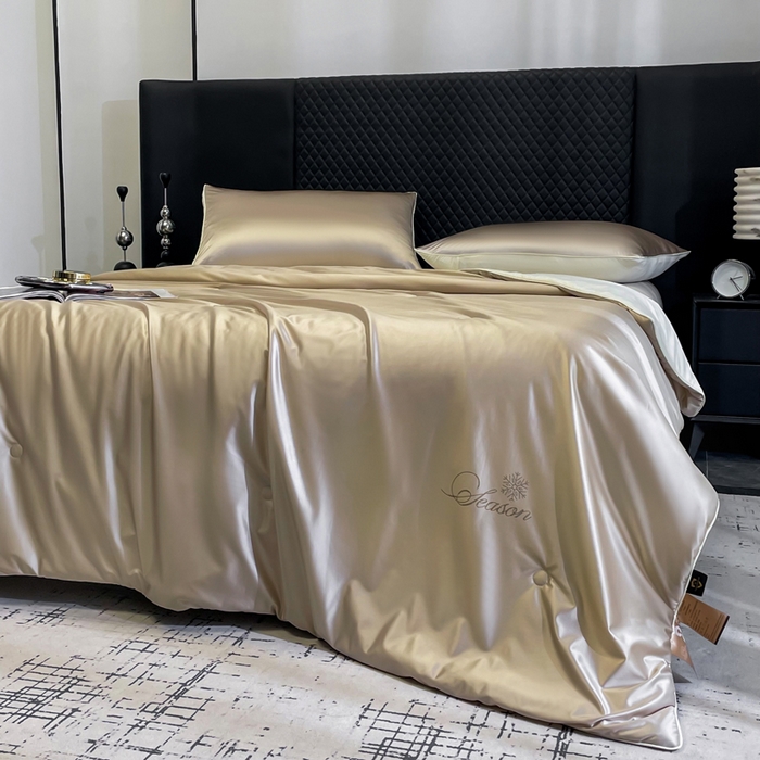 91家纺网 家纺一手货源 找家纺 佳居缘 2025春夏新款透爽冰肌7A抗菌美 肤锦氨夏被夏凉被空调被 香槟色