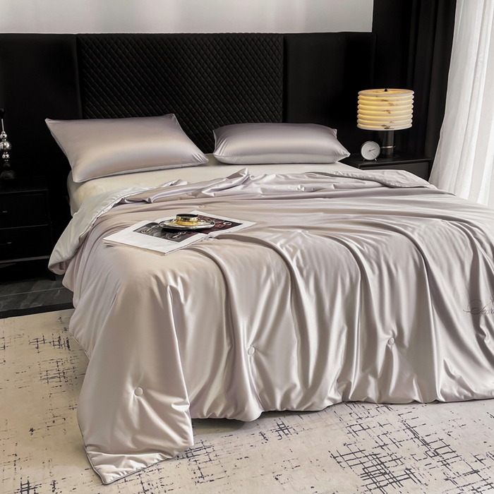 91家纺网 家纺一手货源 找家纺 佳居缘 2025春夏新款透爽冰肌7A抗菌美 肤锦氨夏被夏凉被空调被 银河灰