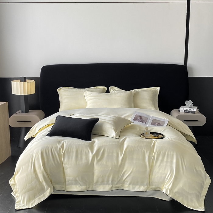 91家纺网 家纺一手货源 找家纺 爱彼家纺 2025夏季新款高端水洗冰丝提花四件套 山水画奶白