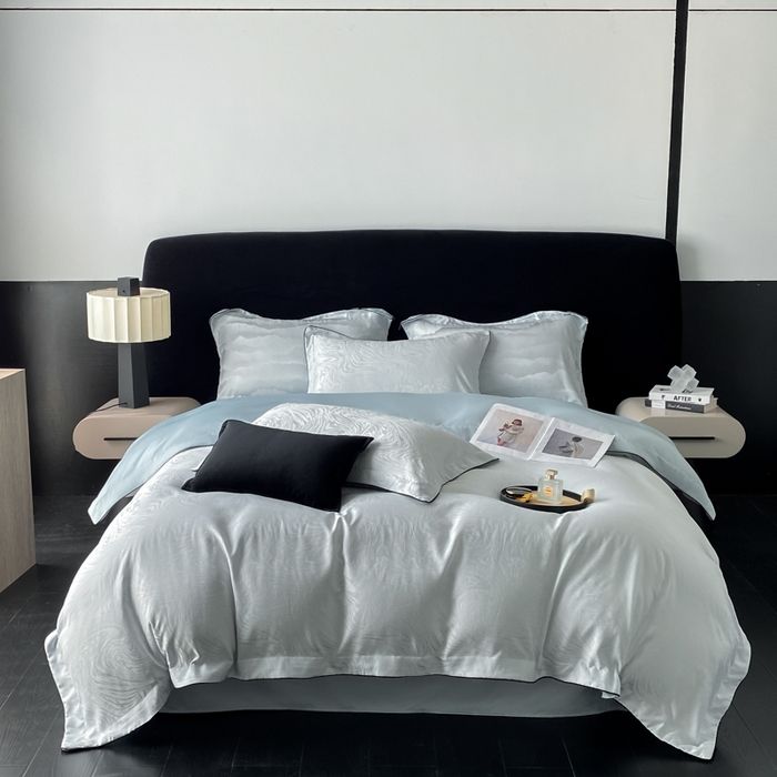 91家纺网 家纺一手货源 找家纺 爱彼家纺 2025夏季新款高端水洗冰丝提花四件套 知夏碧海蓝