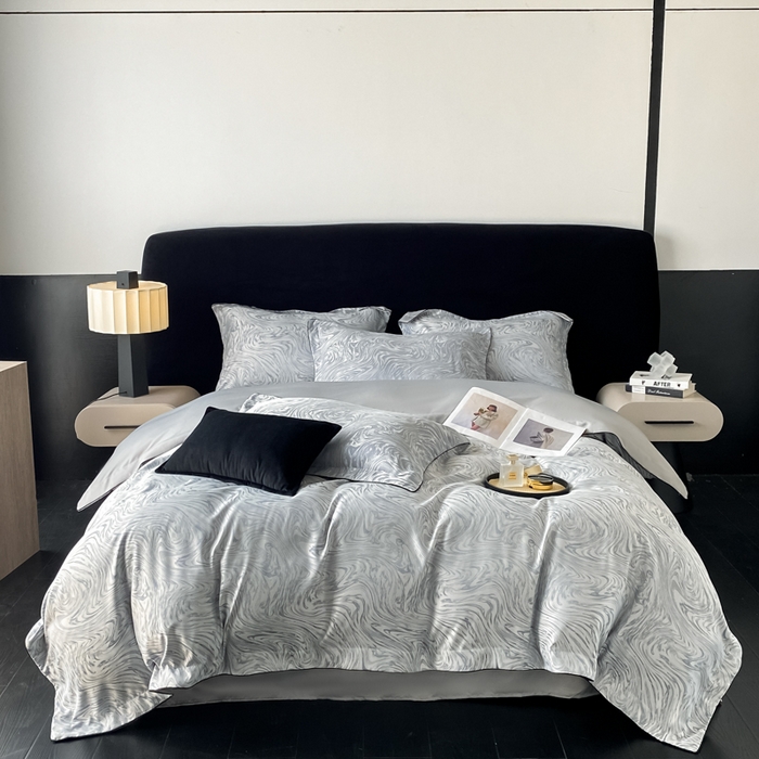 91家纺网 家纺一手货源 找家纺 爱彼家纺 2025夏季新款高端水洗冰丝提花四件套 知夏轻奢灰