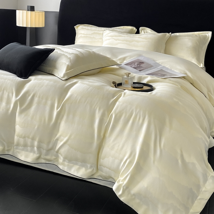 91家纺网 家纺一手货源 找家纺 爱彼家纺 2025夏季新款高端水洗冰丝提花四件套 山水画奶白