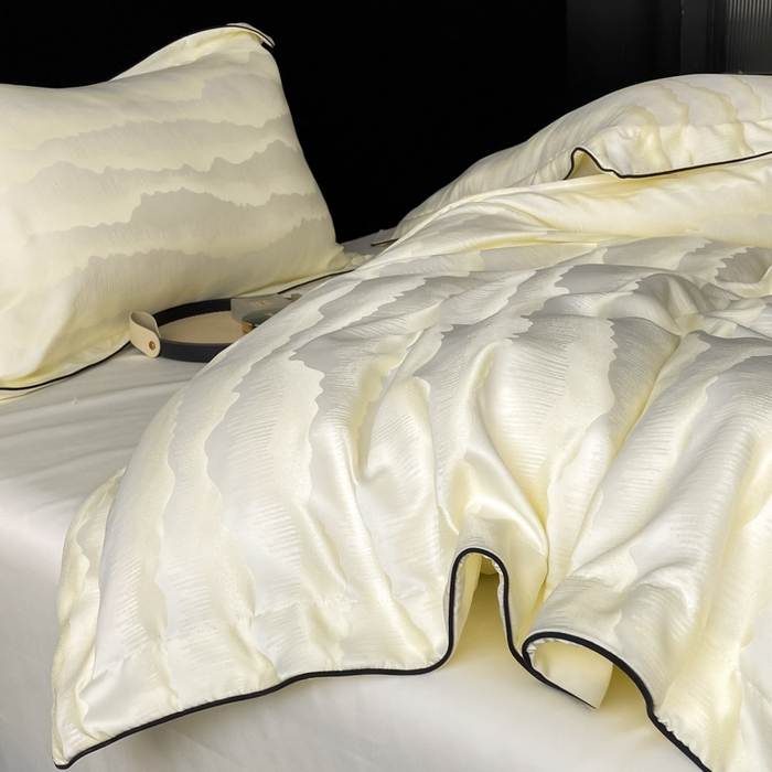 91家纺网 家纺一手货源 找家纺 爱彼家纺 2025夏季新款高端水洗冰丝提花四件套 山水画奶白