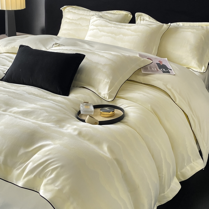 91家纺网 家纺一手货源 找家纺 爱彼家纺 2025夏季新款高端水洗冰丝提花四件套 山水画奶白