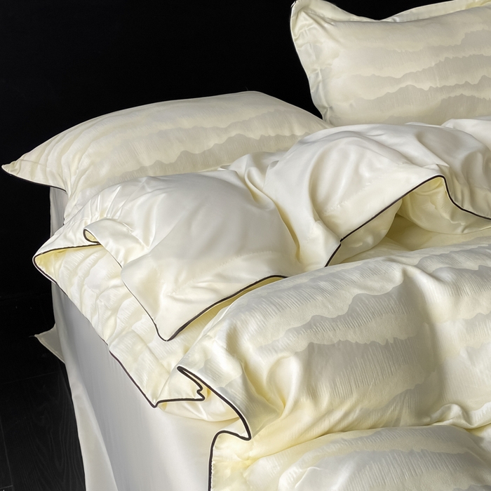 91家纺网 家纺一手货源 找家纺 爱彼家纺 2025夏季新款高端水洗冰丝提花四件套 山水画奶白