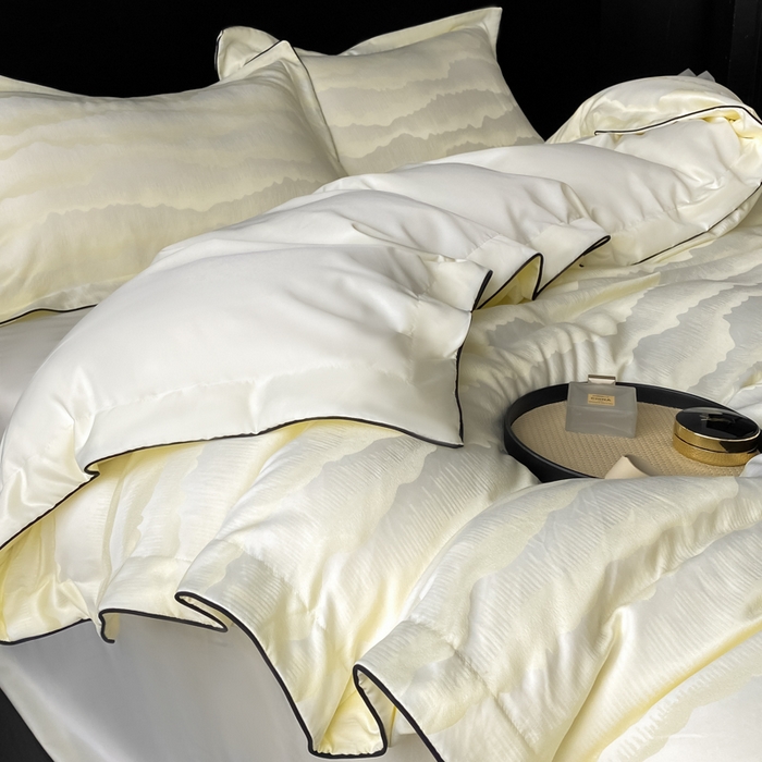 91家纺网 家纺一手货源 找家纺 爱彼家纺 2025夏季新款高端水洗冰丝提花四件套 山水画奶白