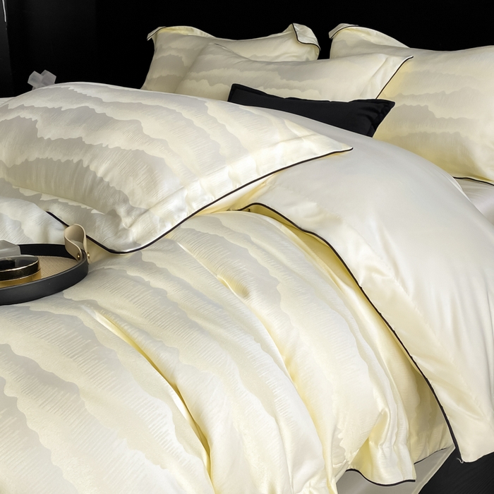 91家纺网 家纺一手货源 找家纺 爱彼家纺 2025夏季新款高端水洗冰丝提花四件套 山水画奶白