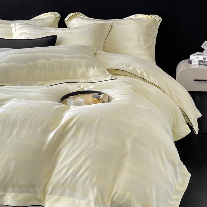 91家纺网 家纺一手货源 找家纺 爱彼家纺 2025夏季新款高端水洗冰丝提花四件套 山水画奶白