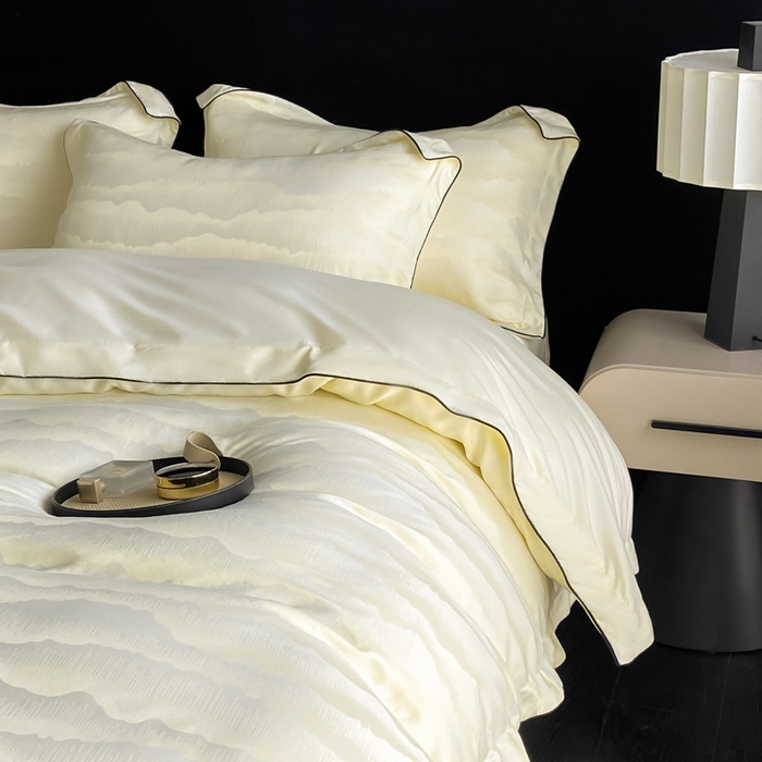 91家纺网 家纺一手货源 找家纺 爱彼家纺 2025夏季新款高端水洗冰丝提花四件套 山水画奶白