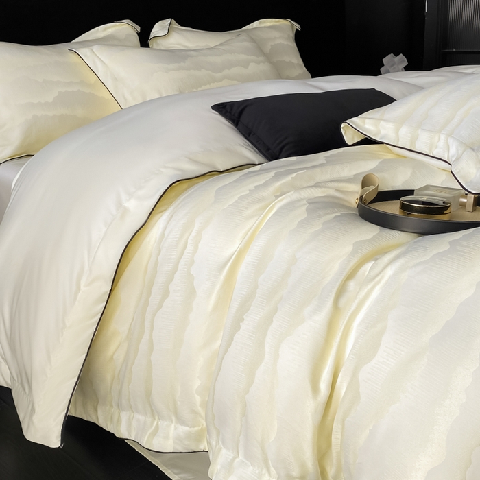 91家纺网 家纺一手货源 找家纺 爱彼家纺 2025夏季新款高端水洗冰丝提花四件套 山水画奶白