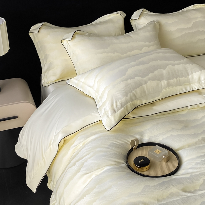 91家纺网 家纺一手货源 找家纺 爱彼家纺 2025夏季新款高端水洗冰丝提花四件套 山水画奶白