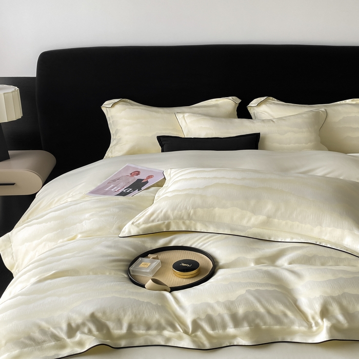 91家纺网 家纺一手货源 找家纺 爱彼家纺 2025夏季新款高端水洗冰丝提花四件套 山水画奶白