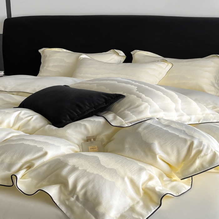 91家纺网 家纺一手货源 找家纺 爱彼家纺 2025夏季新款高端水洗冰丝提花四件套 山水画奶白