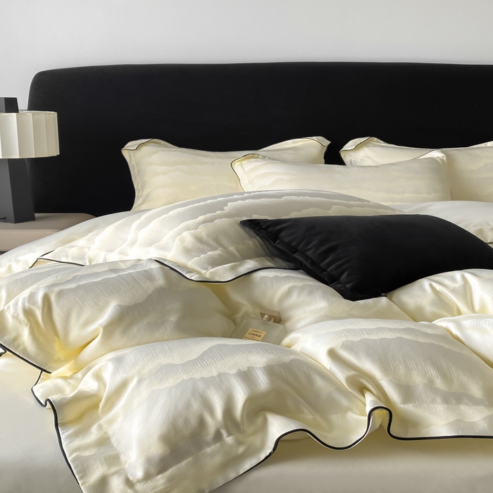 91家纺网 家纺一手货源 找家纺 爱彼家纺 2025夏季新款高端水洗冰丝提花四件套 山水画奶白