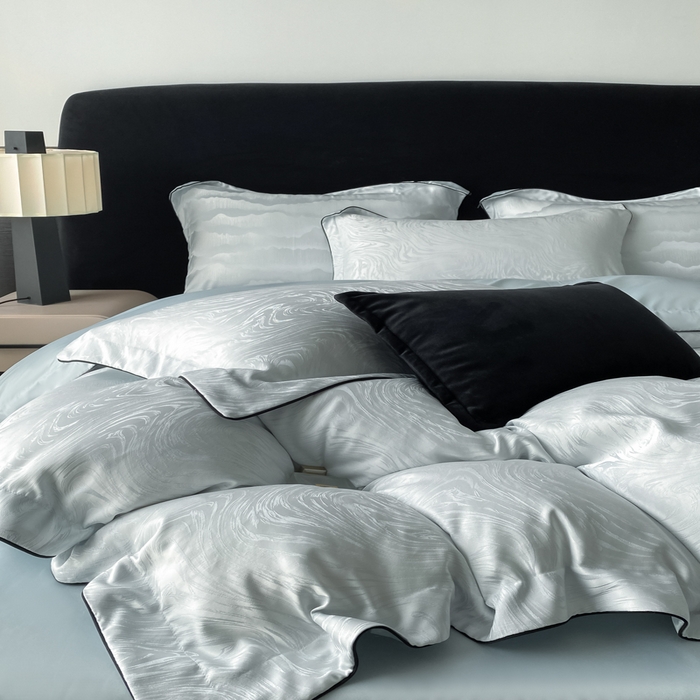 91家纺网 家纺一手货源 找家纺 爱彼家纺 2025夏季新款高端水洗冰丝提花四件套 知夏碧海蓝