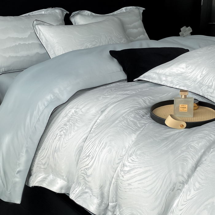 91家纺网 家纺一手货源 找家纺 爱彼家纺 2025夏季新款高端水洗冰丝提花四件套 知夏碧海蓝