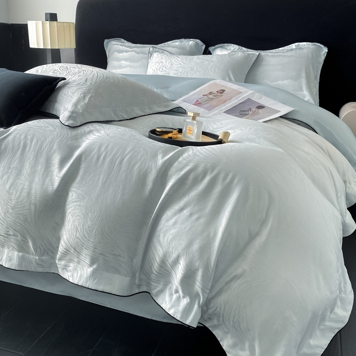 91家纺网 家纺一手货源 找家纺 爱彼家纺 2025夏季新款高端水洗冰丝提花四件套 知夏碧海蓝