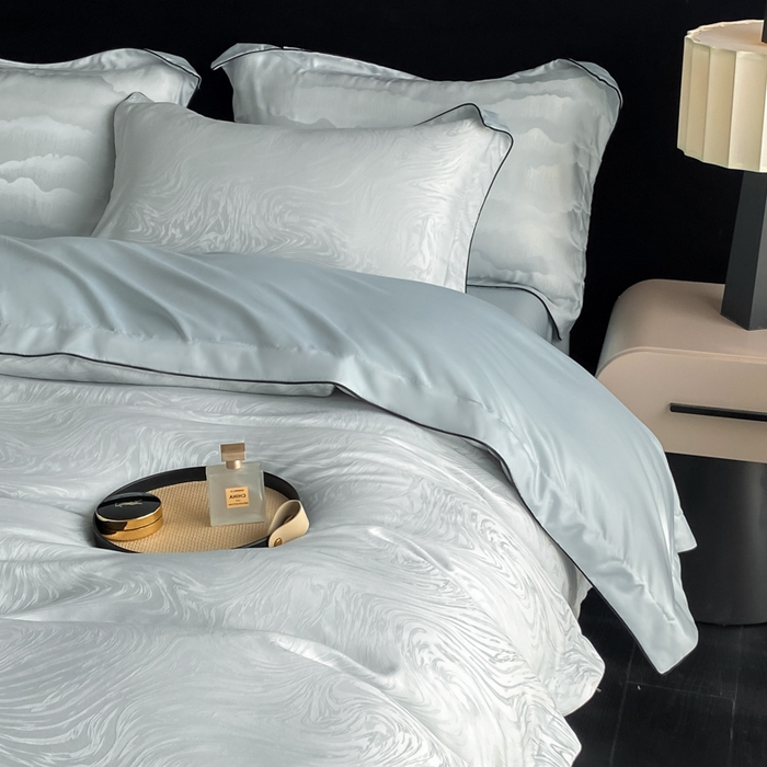 91家纺网 家纺一手货源 找家纺 爱彼家纺 2025夏季新款高端水洗冰丝提花四件套 知夏碧海蓝