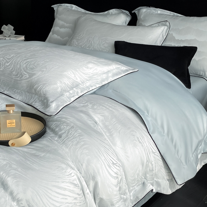 91家纺网 家纺一手货源 找家纺 爱彼家纺 2025夏季新款高端水洗冰丝提花四件套 知夏碧海蓝