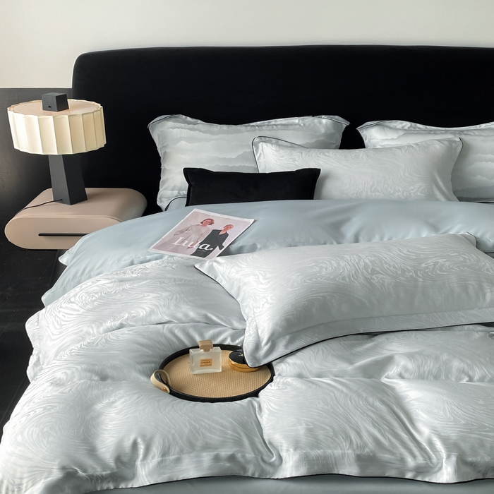 91家纺网 家纺一手货源 找家纺 爱彼家纺 2025夏季新款高端水洗冰丝提花四件套 知夏碧海蓝