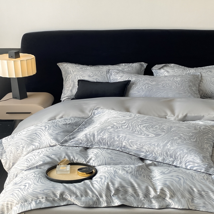 91家纺网 家纺一手货源 找家纺 爱彼家纺 2025夏季新款高端水洗冰丝提花四件套 知夏轻奢灰