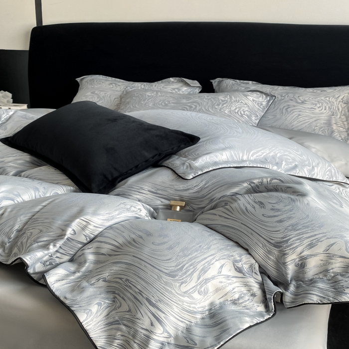 91家纺网 家纺一手货源 找家纺 爱彼家纺 2025夏季新款高端水洗冰丝提花四件套 知夏轻奢灰