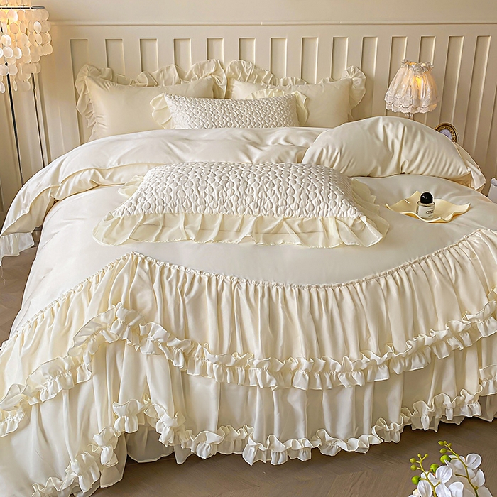 91家纺网 家纺一手货源 找家纺 （总）花香四季家纺 2025新款天丝棉床裙款四件套-倾城