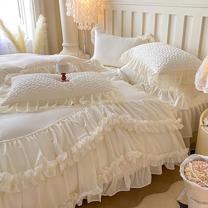 91家纺网 家纺一手货源 找家纺 花香四季家纺 2025新款天丝棉床裙款四件套-倾城 倾城-白