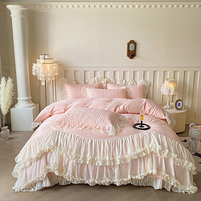 花香四季家纺 2025新款天丝棉床裙款四件套-倾城 倾城-粉