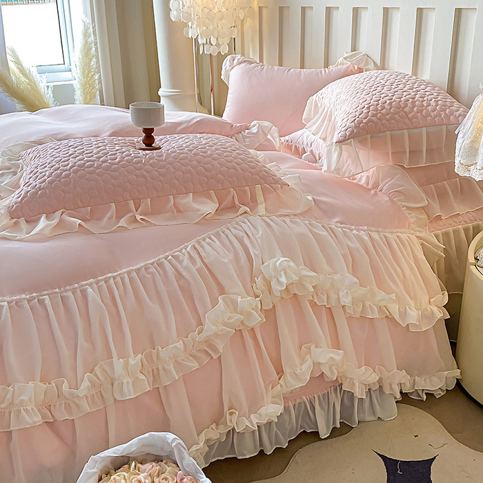 91家纺网 家纺一手货源 找家纺 花香四季家纺 2025新款天丝棉床裙款四件套-倾城 倾城-粉