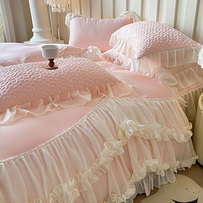 91家纺网 家纺一手货源 找家纺 花香四季家纺 2025新款天丝棉床裙款四件套-倾城 倾城-粉