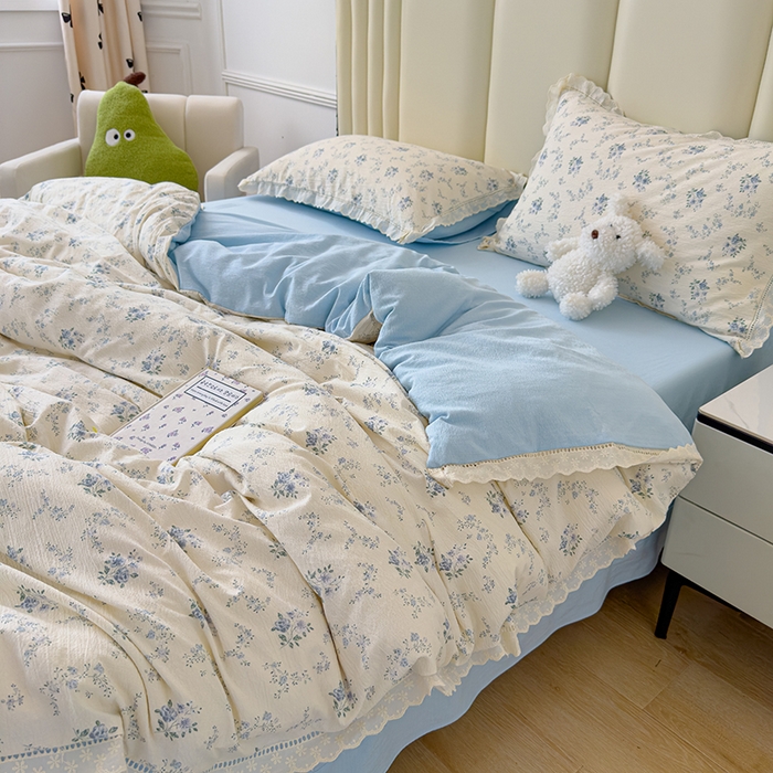 91家纺网 家纺一手货源 找家纺 竹合家纺 2025新款云感皱皱四件套-镂空花边款法式 花边款-兰亭序