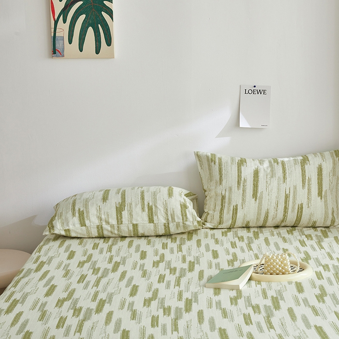 91家纺网 家纺一手货源 找家纺 怡家居 2025新款全棉老粗布床单床笠三件套 时空-绿