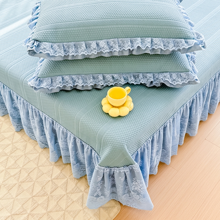 91家纺网 家纺一手货源 找家纺 慧菲  2025新款PE高分子凉感席床裙凉席三件套 【6-7斤】 海盐蓝