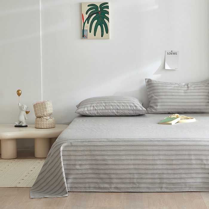 91家纺网 家纺一手货源 找家纺 怡家居 2025新款全棉老粗布床单床笠三件套 彼年-灰