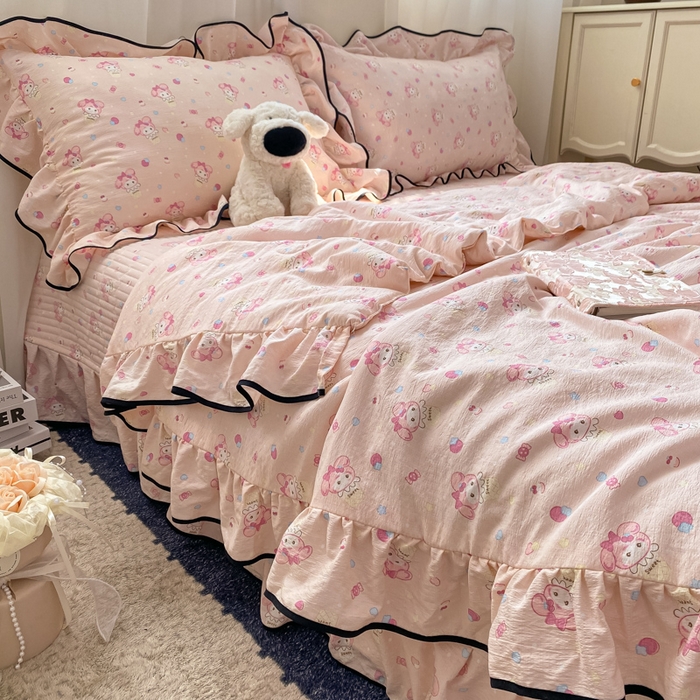 91家纺网 家纺一手货源 找家纺 2025新款云感双层纱夏被四件套-床盖款 小美冰激凌