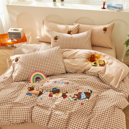 91家纺网 家纺一手货源 找家纺 （总）徕米家居  2025新款色织全棉水洗棉毛巾绣四件套