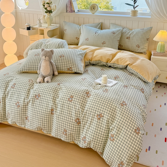 91家纺网 家纺一手货源 找家纺 黑马家居 2025新款全棉喷气13070印花单被套 格雷小熊