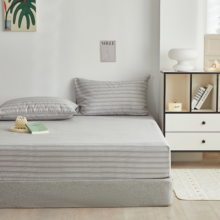 91家纺网 家纺一手货源 找家纺 怡家居 2025新款全棉老粗布床单床笠三件套 彼年-灰